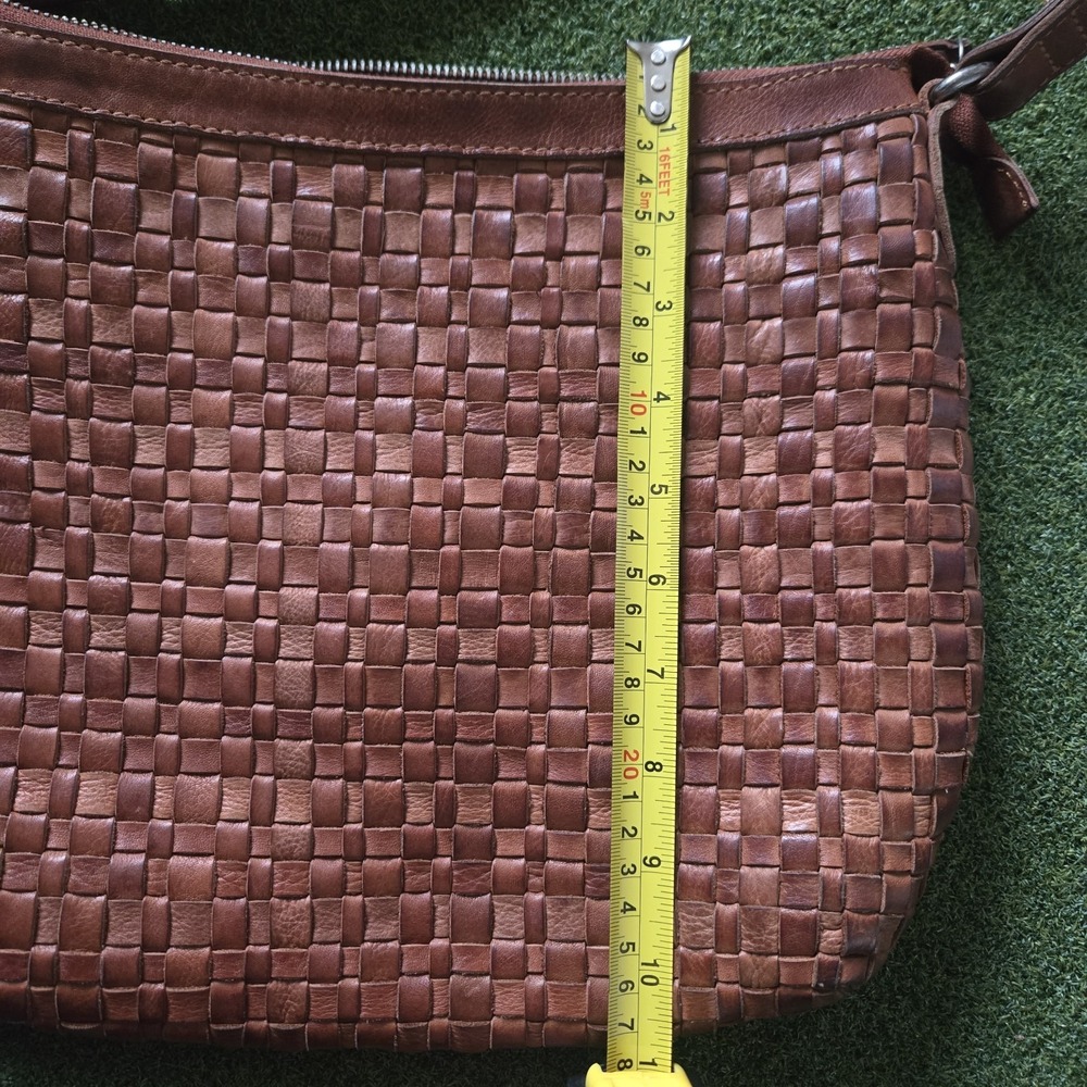 Vilenca Holland Woven Leather Cognac Purse Handbag Zip Close Adjustable Strap - Picture 9 of 11